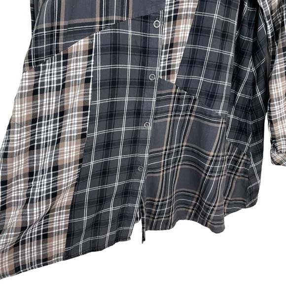 ⭐️2/$20 J Jill Plaid Multi Plaid Patchwork Button Down Tunic Flannel Blouse - Picture 9 of 16